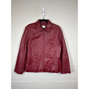 Apt 9 Lambskin Leather Jacket Womens Medium Red Full Zip Moto Streetwear Y2K